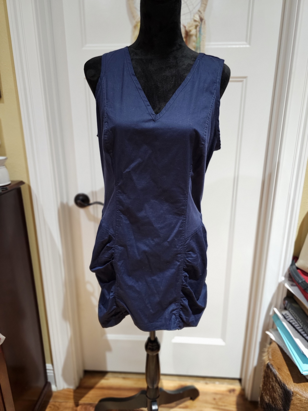Classic V-Neck Navy Sleeveless Dress
